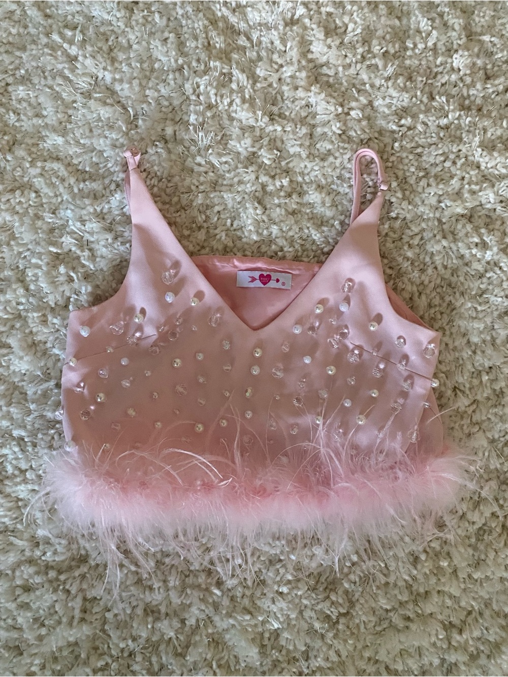 Buddy Love Embellished Feather Trim Spaghetti Strap Top - Picture 2 of 3